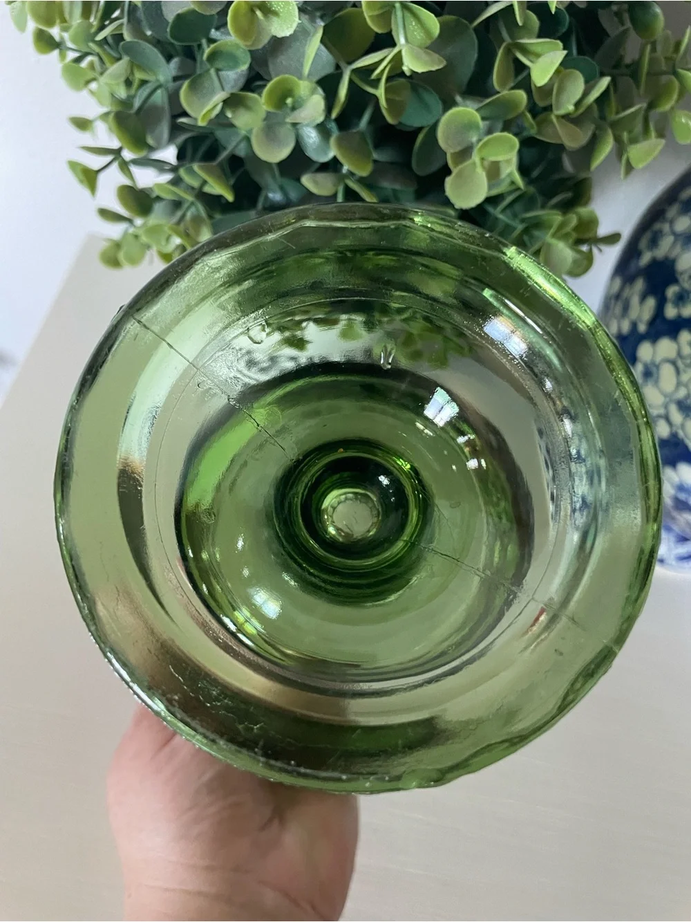 Indiana Glass Avocado Olive Green Flower Floral Bouquet bowl Round Pedestal